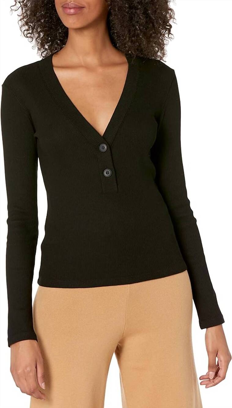 NEW MONROW rib henley top in black